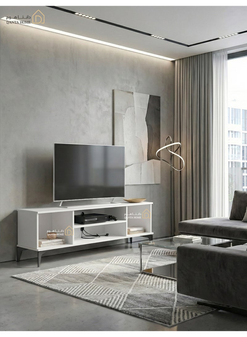 DANTA HOME Modern Wooden TV Stand (120*40*50 cm) With Open Storage Shelves And Black Metal Legs – Stylish TV Stand, Entertainment And Organization Unit For The Living Room (White) - Image 3